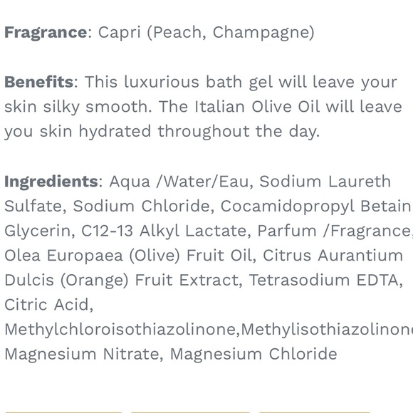 Baronessa Cali’s Islands of Italy Bath Gel - Capri Peach and Champagne. - Picture 5 of 5